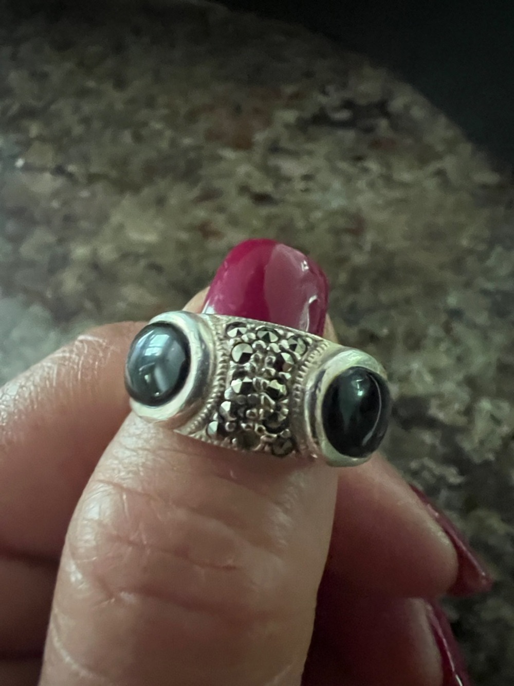 Sterling Silver Double Stone Ring in Black Onyx